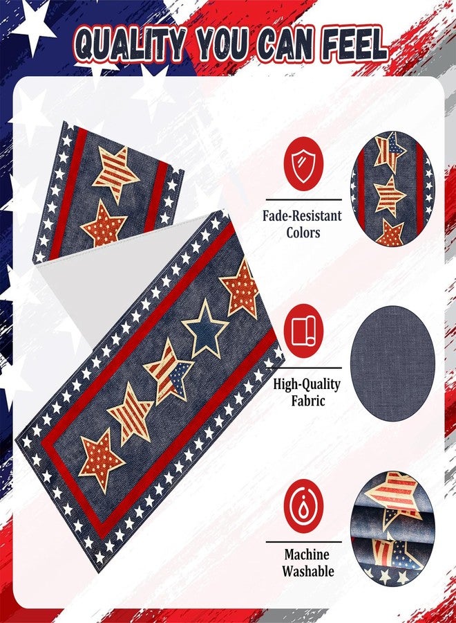 Geodurn 72 x 13 Inches Vintage Patriotic Star Table Runner, Retro Red, White, and Blue Stars Design for Independence Day, 4th of July, Memorial Day, Americana Home Table Decor - Image 4