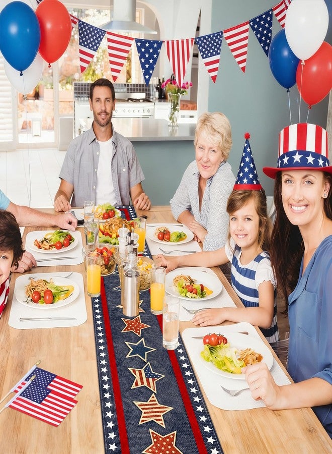 Geodurn 72 x 13 Inches Vintage Patriotic Star Table Runner, Retro Red, White, and Blue Stars Design for Independence Day, 4th of July, Memorial Day, Americana Home Table Decor - Image 5