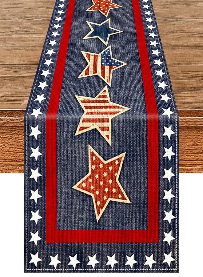 Geodurn 72 x 13 Inches Vintage Patriotic Star Table Runner, Retro Red, White, and Blue Stars Design for Independence Day, 4th of July, Memorial Day, Americana Home Table Decor - Image 1