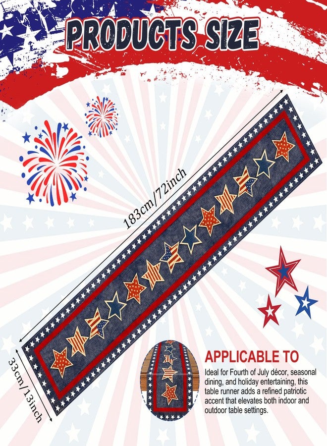 Geodurn 72 x 13 Inches Vintage Patriotic Star Table Runner, Retro Red, White, and Blue Stars Design for Independence Day, 4th of July, Memorial Day, Americana Home Table Decor - Image 2
