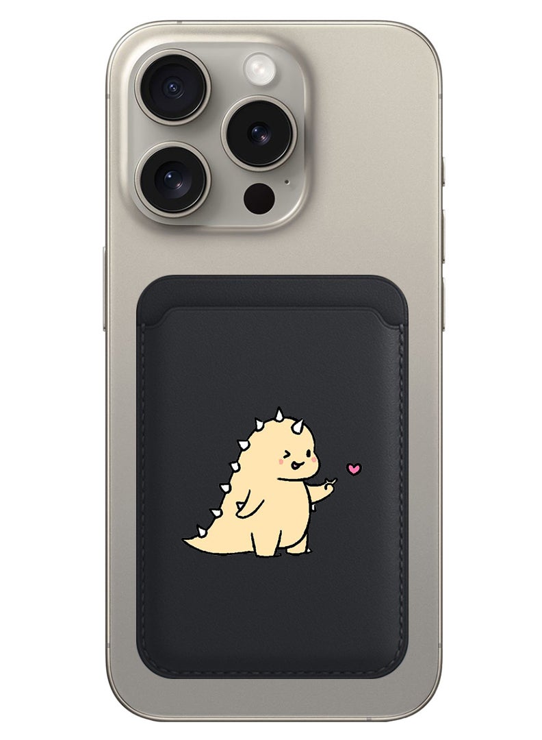 Theodor Magnetic Wallet, Compatible with MagSafe Wallet, for iPhone Wallet, for iPhone 16/15/14/13/12 Series, Not for iPhone 13/12 mini, 3 Card Holder, Vegan Leather, Black - Dino love - Image 1