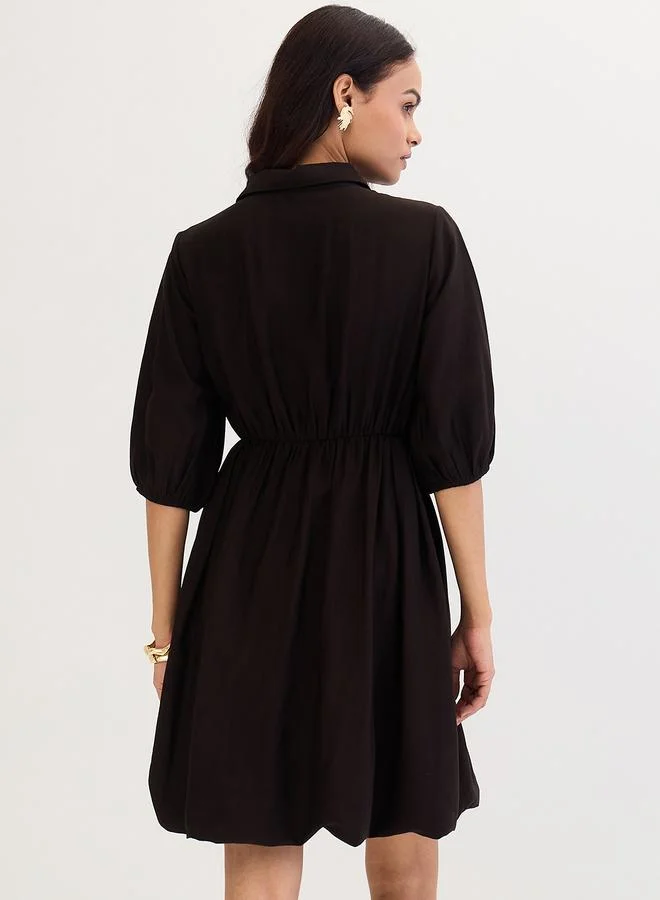 Femmella Femmella Black Shirt Mini Dress with Fold Pleat Detail