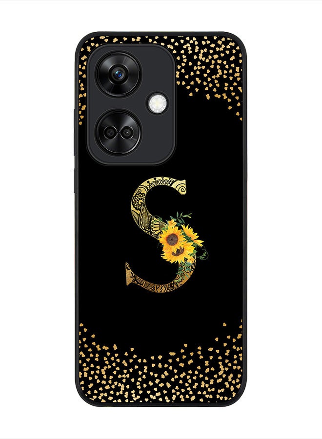 Stylizedd Rugged Black Edge case for OnePlus Nord CE3 / Oppo K11, Slim fit Flexible   Custom Monogram Initial Letter Mandala Floral Pattern Alphabet- S (Black) - Image 1