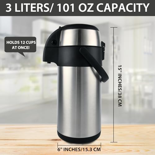Heritage66 Heritage 66 Stainless Steel Thermal Coffee Carafe Airpot Dispenser Triple Wall Thermal Vacuum insulated 12 hours heat Retention 24 hours cold Retention (3 liters) - Image 2