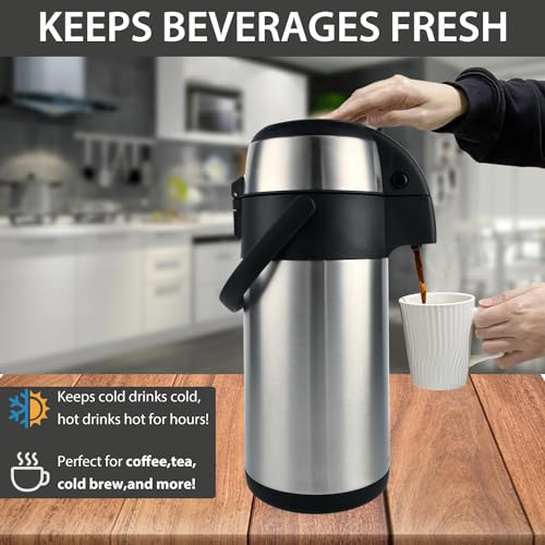 Heritage66 Heritage 66 Stainless Steel Thermal Coffee Carafe Airpot Dispenser Triple Wall Thermal Vacuum insulated 12 hours heat Retention 24 hours cold Retention (3 liters) - Image 4