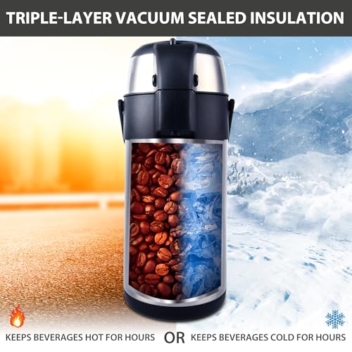 Heritage66 Heritage 66 Stainless Steel Thermal Coffee Carafe Airpot Dispenser Triple Wall Thermal Vacuum insulated 12 hours heat Retention 24 hours cold Retention (3 liters) - Image 3