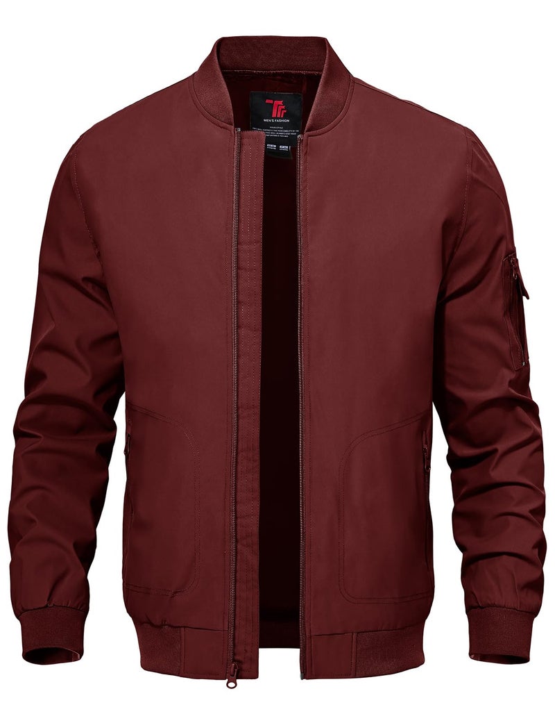 TBMPOY Mens Lightweight Jackets Light Bomber Casual Windbreaker Jackets Stylish Fall Golf Spring Dress Business Varsity Dark Wine Red XL