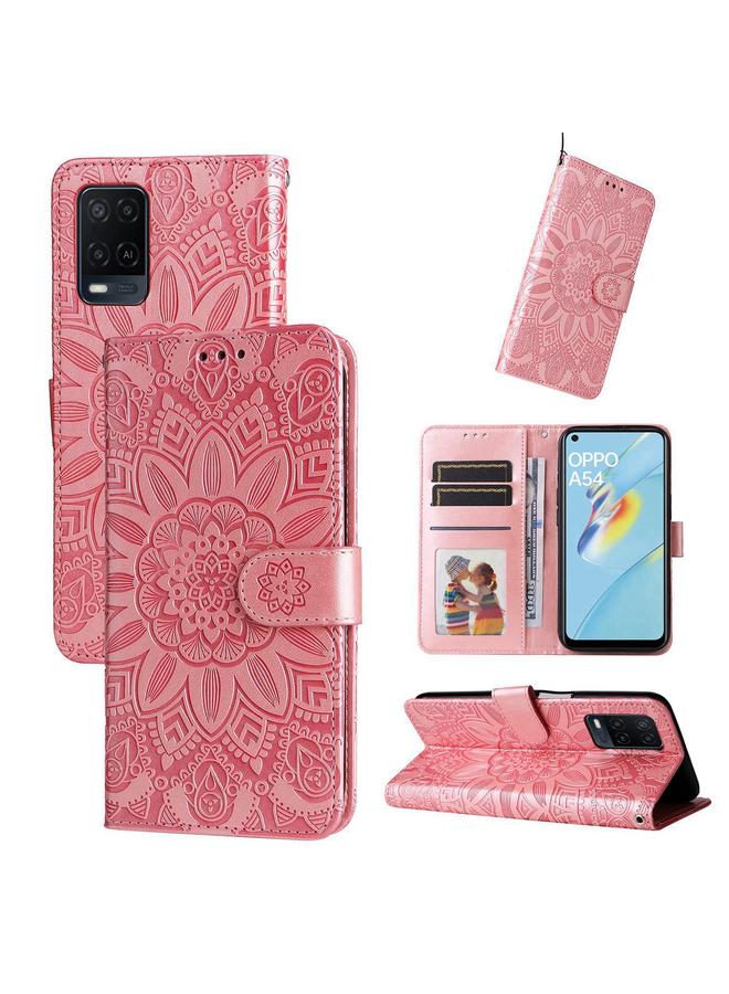 S-TOP Case For OPPO A54 4G / A16 / A16s / A55 4G Embossed Sunflower Leather Phone Case - Image 1