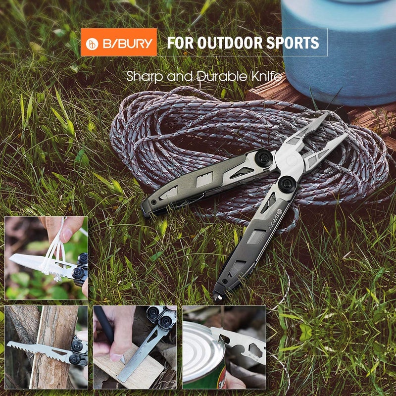 BIBURY أداة متعددة الوظائف BIBURY، 18 في 1 مع مقبض مطلي بالتيتانيوم ومطرقة أمان، تصميم قفل أمان، أداة سكين جيب من الفولاذ المقاوم للصدأ للاستخدام الخارجي، البقاء، التخييم، المشي، إصلاح المنزل - Image 3