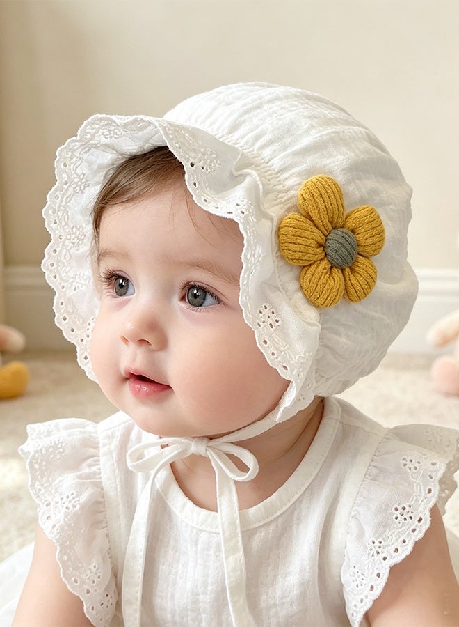 KANGLI Baby Girl Toddlers Breathable Lacy Bonnet Baby Cap Decorative Hat Cotton Eyelet Cotton Adjustable Sun Protection 0-12 Months - Image 1