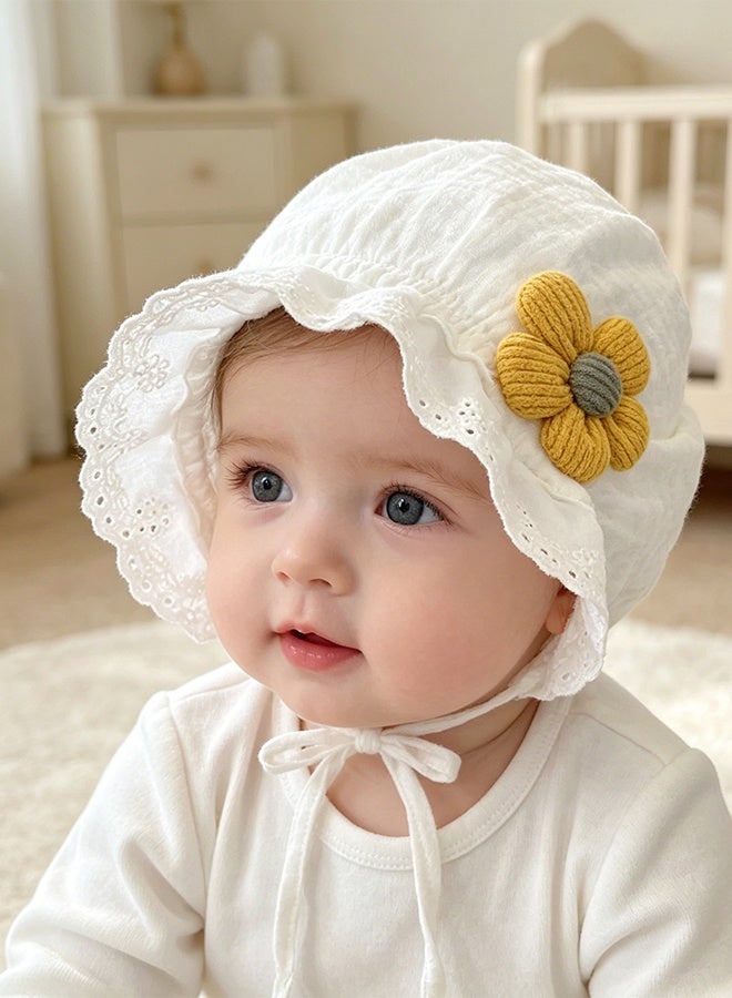 KANGLI Baby Girl Toddlers Breathable Lacy Bonnet Baby Cap Decorative Hat Cotton Eyelet Cotton Adjustable Sun Protection 0-12 Months - Image 2