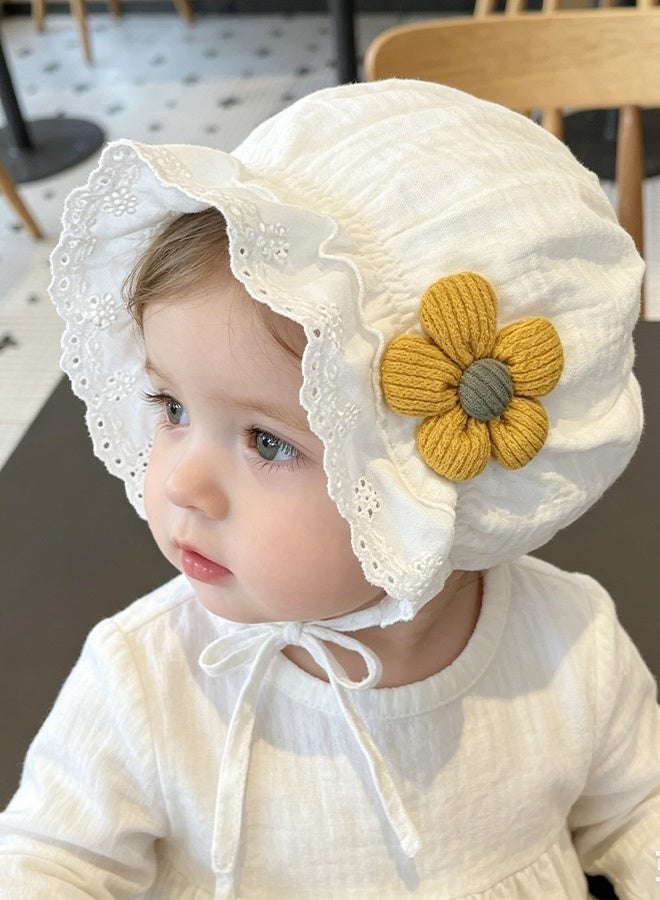 KANGLI Baby Girl Toddlers Breathable Lacy Bonnet Baby Cap Decorative Hat Cotton Eyelet Cotton Adjustable Sun Protection 0-12 Months - Image 3