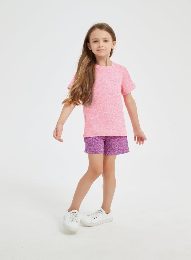 Phedrew 5-Pack Girls' Short Sleeve T-Shirts Youth Athletic Quick Dry Tops Multipack (5-18 Years), Pink/Mint Green/Sky Blue/Lavender Purple/Hot Pink, 5-6 Years - Image 4
