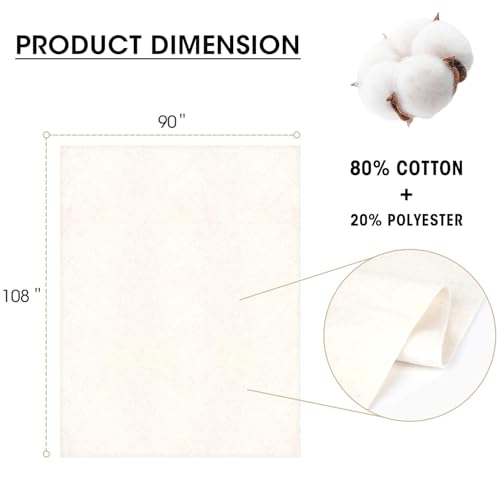 Zipcase 90 Inches X 108 Inches Queen Size Warm Soft Natural Cotton Batting for Quilts Quilting & Craft - Image 3