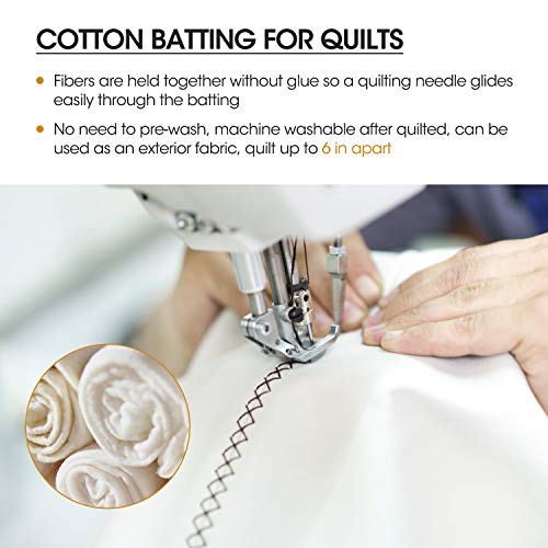 Zipcase 90 Inches X 108 Inches Queen Size Warm Soft Natural Cotton Batting for Quilts Quilting & Craft - Image 4