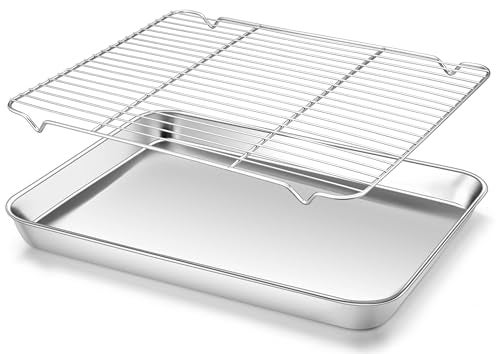 Homikit Baking Half Sheet with Rack 1 Pan 1 Rack 18 x 13 Stainless Steel Cookie Sheets for Baking Metal Bacon Tray with Wire Cooling Rack for Oven Cooking Roasting Nonstick Dishwasher Safe - Image 1