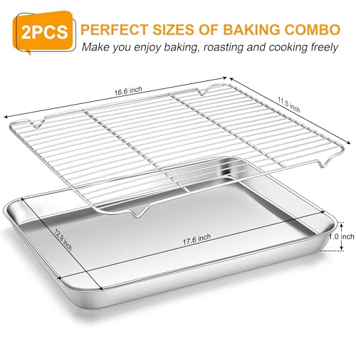 Homikit Baking Half Sheet with Rack 1 Pan 1 Rack 18 x 13 Stainless Steel Cookie Sheets for Baking Metal Bacon Tray with Wire Cooling Rack for Oven Cooking Roasting Nonstick Dishwasher Safe - Image 3
