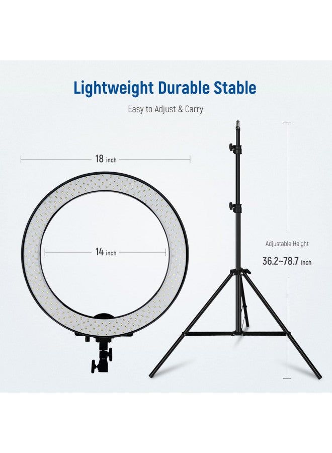 Neewer NEEWER 55W 18"/45cm Ring Light Kit [New Version], 5600K 0-100% Dimming LED Selfie Light with Light Stand and Phone Holder for Makeup Lash Tattoo Barber Vlog Studio Video Photography Lighting, RL-18 - Image 2