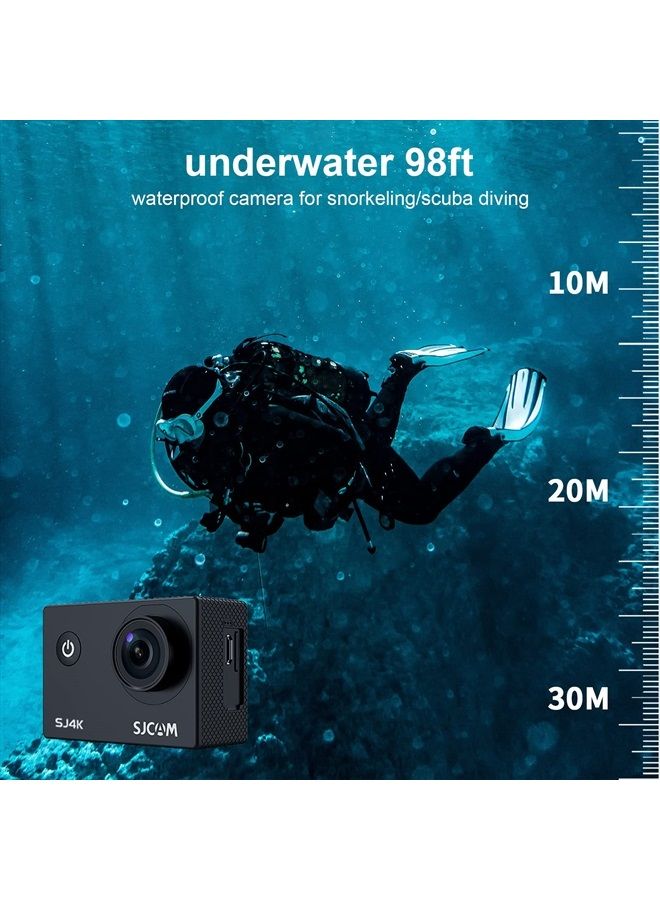 SJCAM كاميرا أكشن SJ4000 4K30fps مع واي فاي، صورة UHD بدقة 40MP، زاوية رؤية 170°، زوم رقمي 5X، تثبيت، كاميرا مقاومة للماء حتى عمق 98 قدم مع بطاريتين، بطاقة SD سعة 32G ومجموعة ملحقات لتثبيت الخوذة - Image 3
