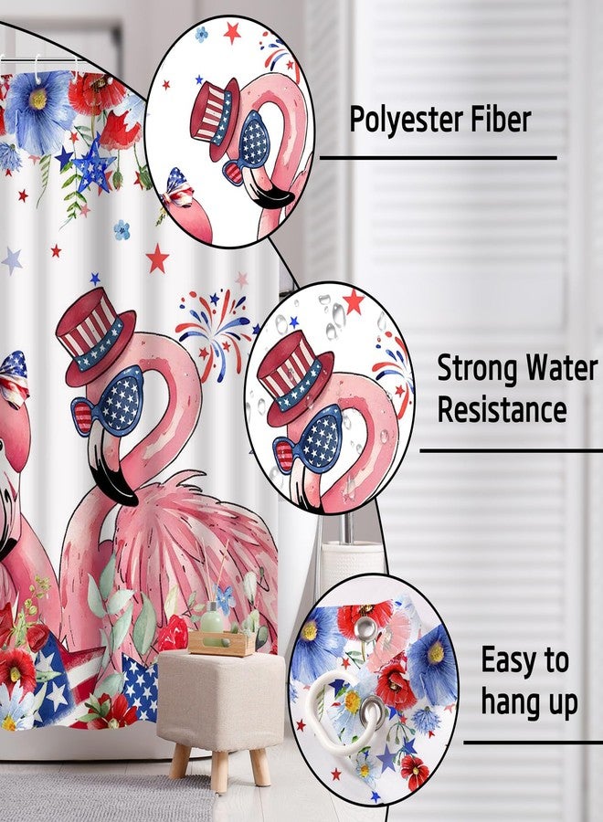 Ticuenicoa 4 Pcs Independence Day Flamingo Shower Curtain Set, 72x72 Inch 4th of July Patriotic Bathroom Decor with Bath Mat, U-Shape Rug, Toilet Lid Cover & 12 Hooks, Waterproof and Anti-Slip - Image 5
