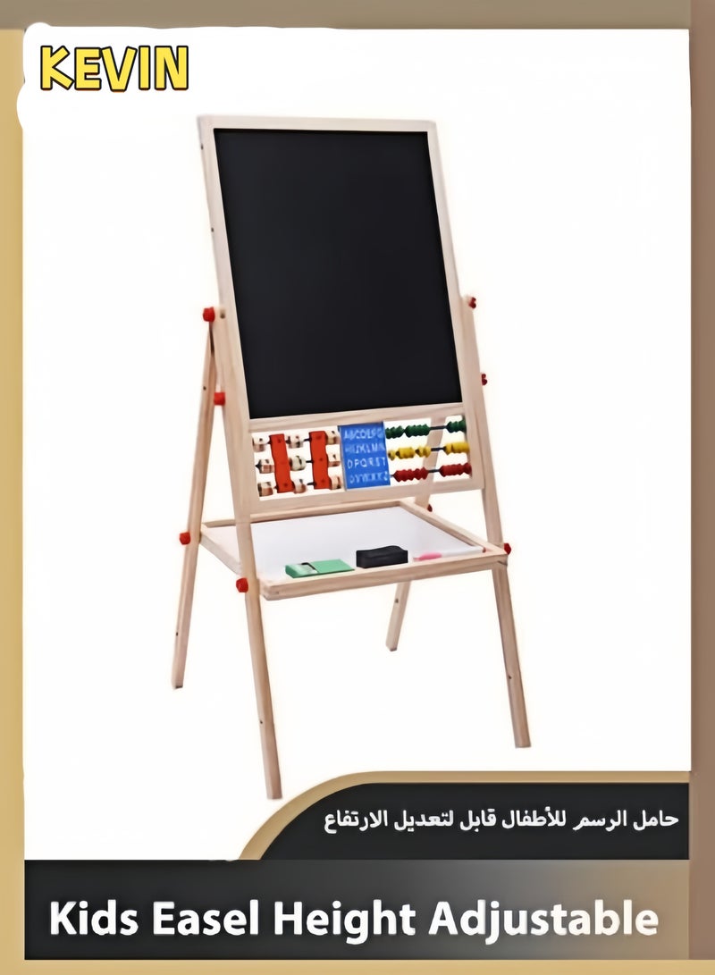 KEVIN 2 in 1 Kids Easel Height Adjustable Double Sided Art Painting Activity Easel Stand Wooden Dry Erase Board With Whiteboard Chalkboard For Toddler Boys Girls - Image 1