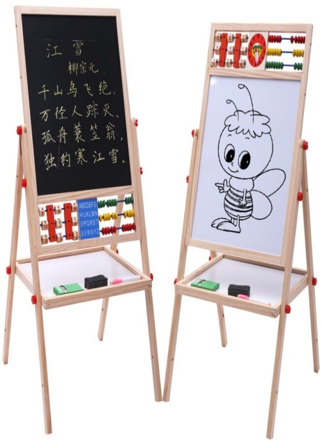 KEVIN 2 in 1 Kids Easel Height Adjustable Double Sided Art Painting Activity Easel Stand Wooden Dry Erase Board With Whiteboard Chalkboard For Toddler Boys Girls - Image 4