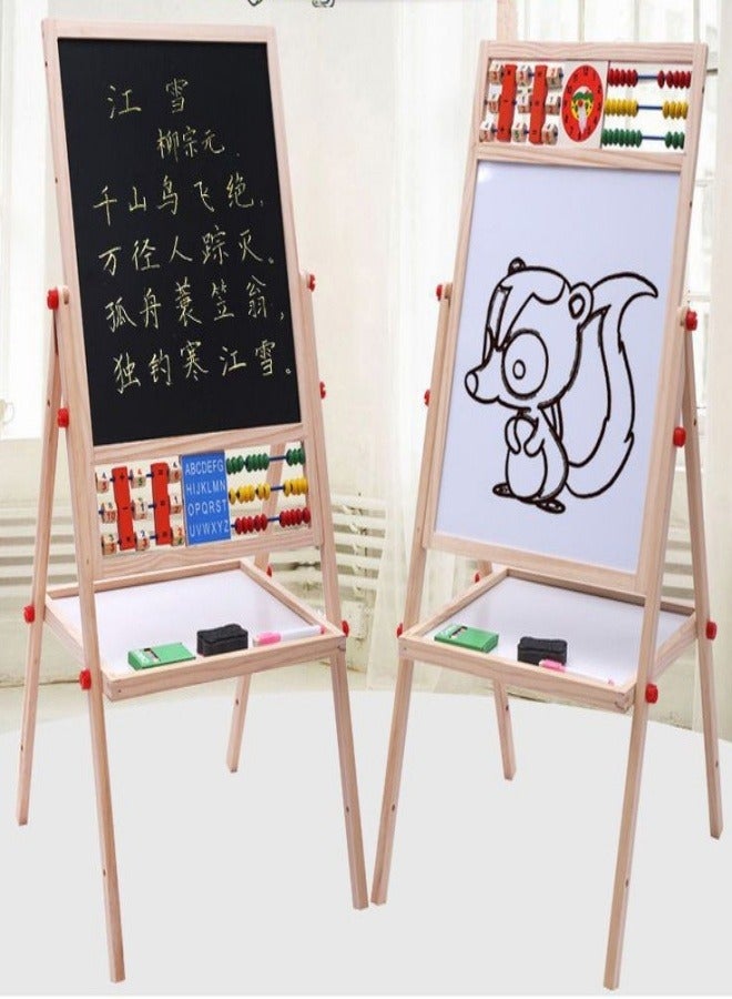 KEVIN 2 in 1 Kids Easel Height Adjustable Double Sided Art Painting Activity Easel Stand Wooden Dry Erase Board With Whiteboard Chalkboard For Toddler Boys Girls - Image 5