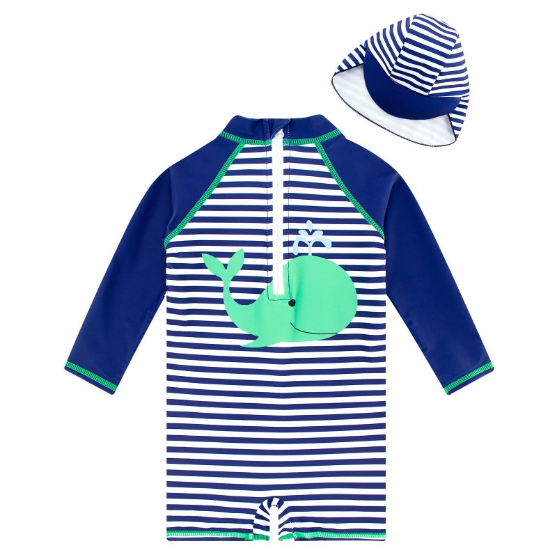 ADUKIDE Toddler Swimsuit Size 12-18 Months Baby Boy Whale One Piece Bathing Suit Rash Guard Zipper Sunsuit with Hat UV Protection - Image 4