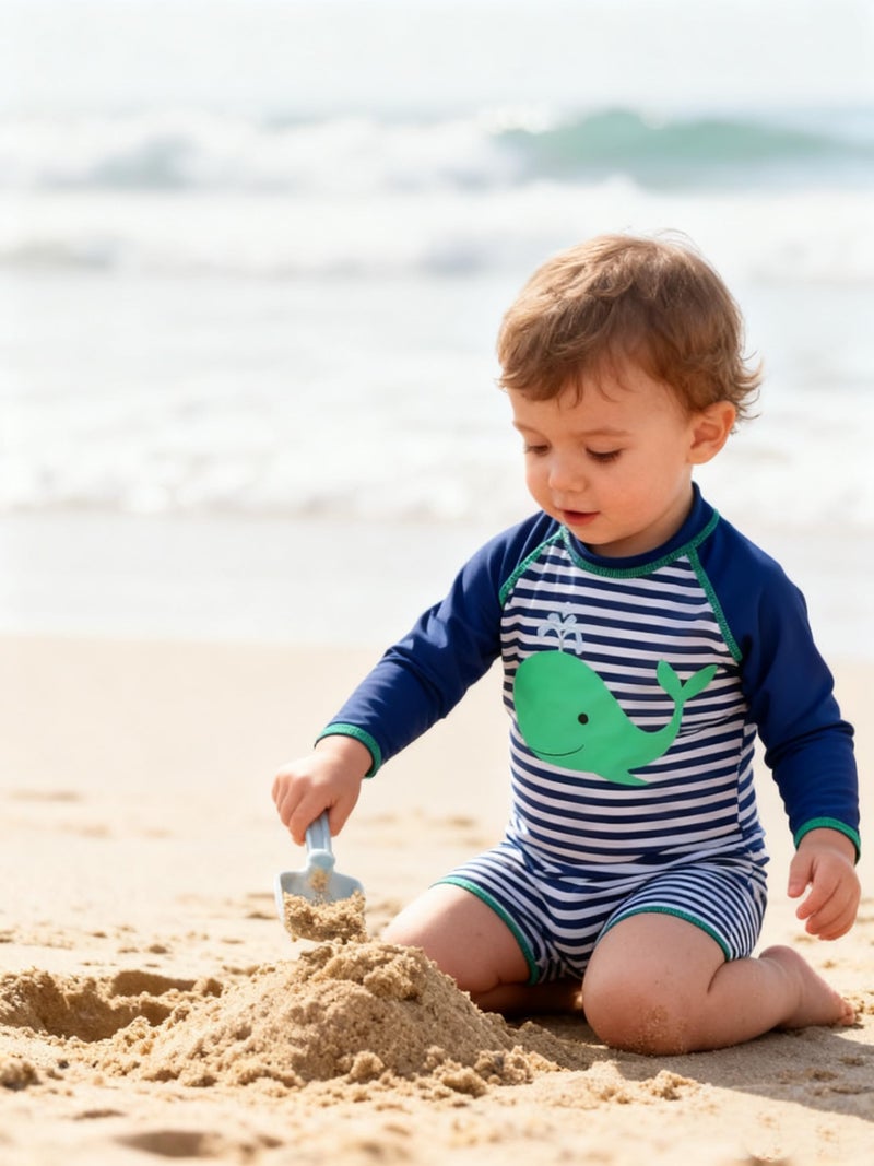 ADUKIDE Toddler Swimsuit Size 12-18 Months Baby Boy Whale One Piece Bathing Suit Rash Guard Zipper Sunsuit with Hat UV Protection - Image 5