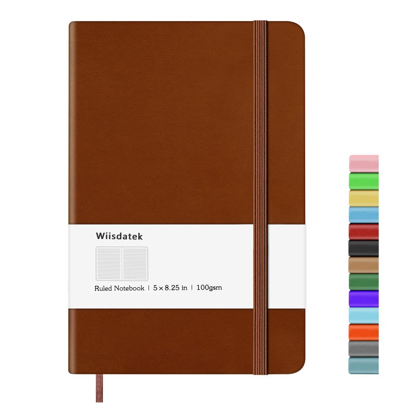 Wiisdatek Notebook Journal, Lined Leather Hard Cover,100Gsm Thick Paper with Inner Pocket for Writing Note Taking Office School,5"Ã—8.25"(Brown) - Image 1