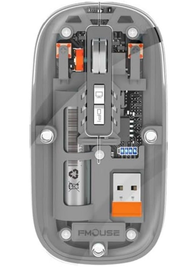 general Wireless Gaming Mouse, Transparent PC Shell Design Adjustable DPI Silent Mouse, Tri-Mode 2.4G/Bluetooth 1/Bluetooth 2 Mouse, Rechargeable Mouse for PC Laptop Tablet