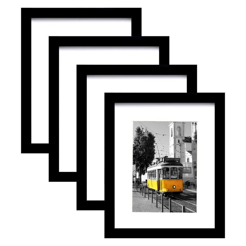 Picrit 8.5x11 Picture Frame Set of 4  Made of High Definition Real Glass  Display 6x8 with Mat or 8.5 x 11 Without Mat  Photo Frames for Wall Mounting or Table Top Display - Image 1