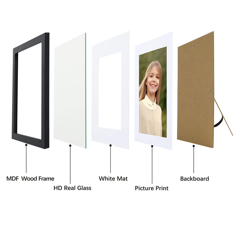 Picrit 8.5x11 Picture Frame Set of 4  Made of High Definition Real Glass  Display 6x8 with Mat or 8.5 x 11 Without Mat  Photo Frames for Wall Mounting or Table Top Display - Image 4
