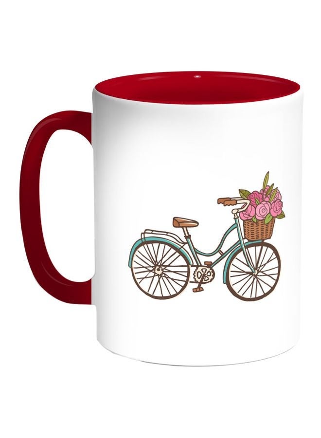 RYN Bicycle Printed Coffee Mug Red/White/Pink 11ounce