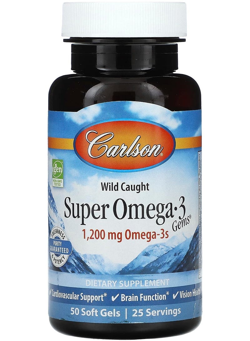 Carlson Wild Caught Super Omega-3 Gems, 1,200 mg, 50 Soft Gels (600 mg per Soft Gel)