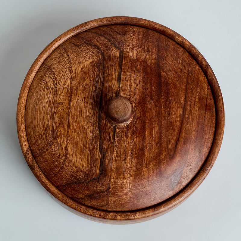 SAAGA Acacia Wood Roti Casserole for Kitchen - 8In Dia - Tableware & Serveware Round Hot Pot Chapati Dabba with Lid - Sage - Image 5
