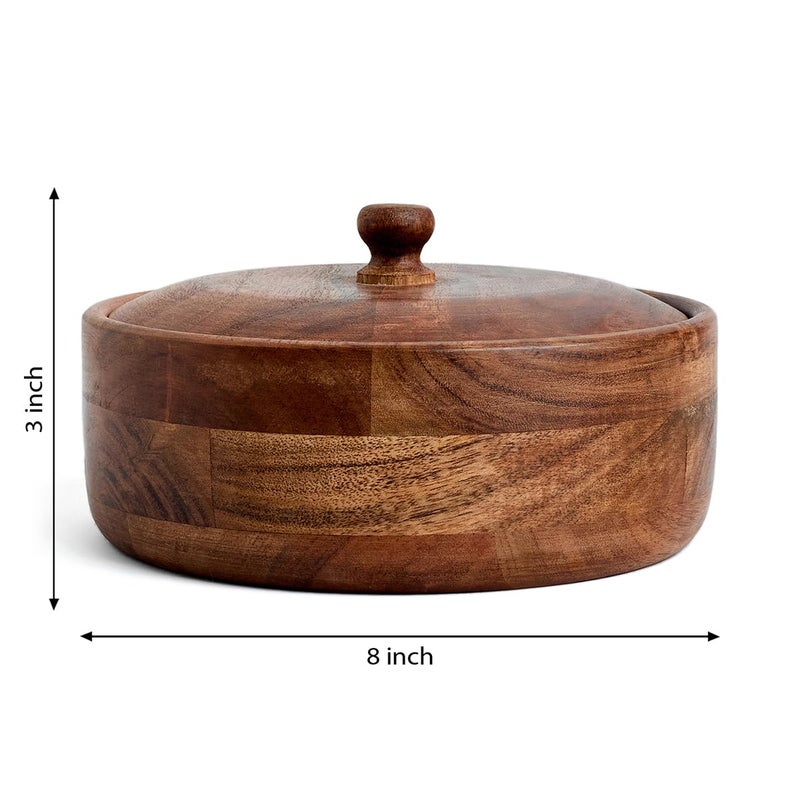 SAAGA Acacia Wood Roti Casserole for Kitchen - 8In Dia - Tableware & Serveware Round Hot Pot Chapati Dabba with Lid - Sage - Image 2