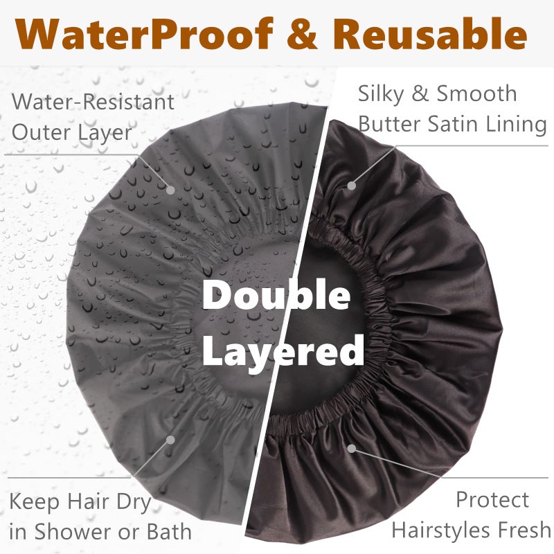 Himoswis Adjustable Large Shower Cap for Men,Shower Cap for Women,Reusable Shower Cap for Long Hair,Hair Cap for Shower,Black - Image 2