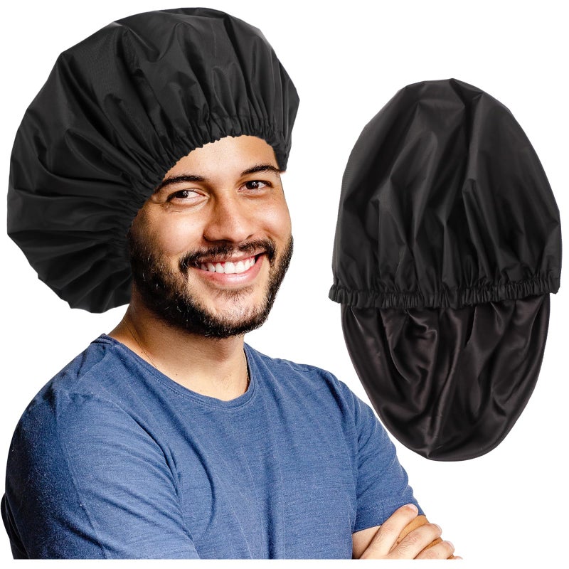 Himoswis Adjustable Large Shower Cap for Men,Shower Cap for Women,Reusable Shower Cap for Long Hair,Hair Cap for Shower,Black - Image 1