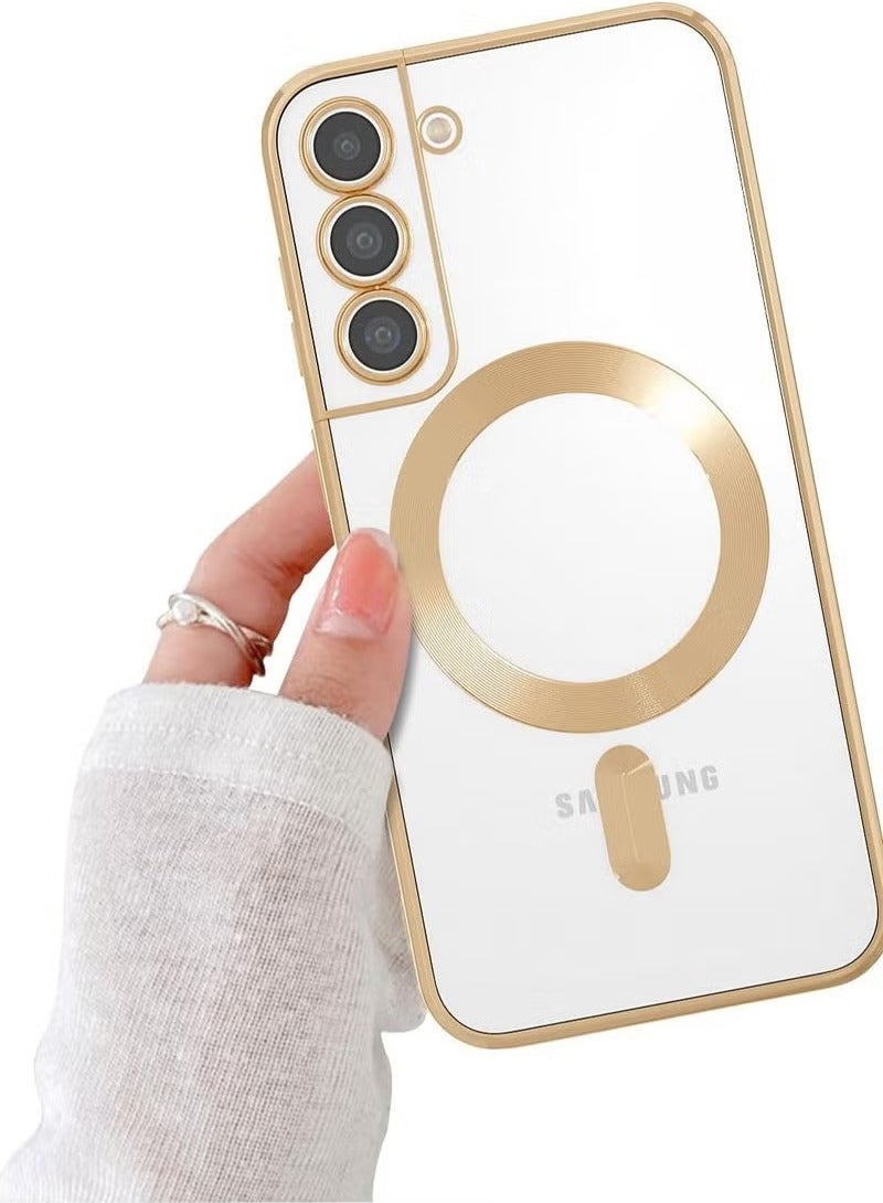 TIGER Magnetic Samsung Galaxy S22 Case with Electroplated Clear Back & Elegant Gold Edges – Slim, Shockproof Protective Cover with Raised Camera Lens Protection, MagSafe-Compatible Transparent Case for Samsung Galaxy S22 - Image 1