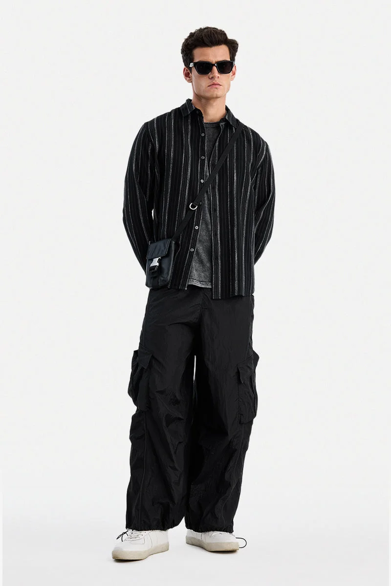 سنيتش Black Striped Long Sleeve Regular Fit Shirt