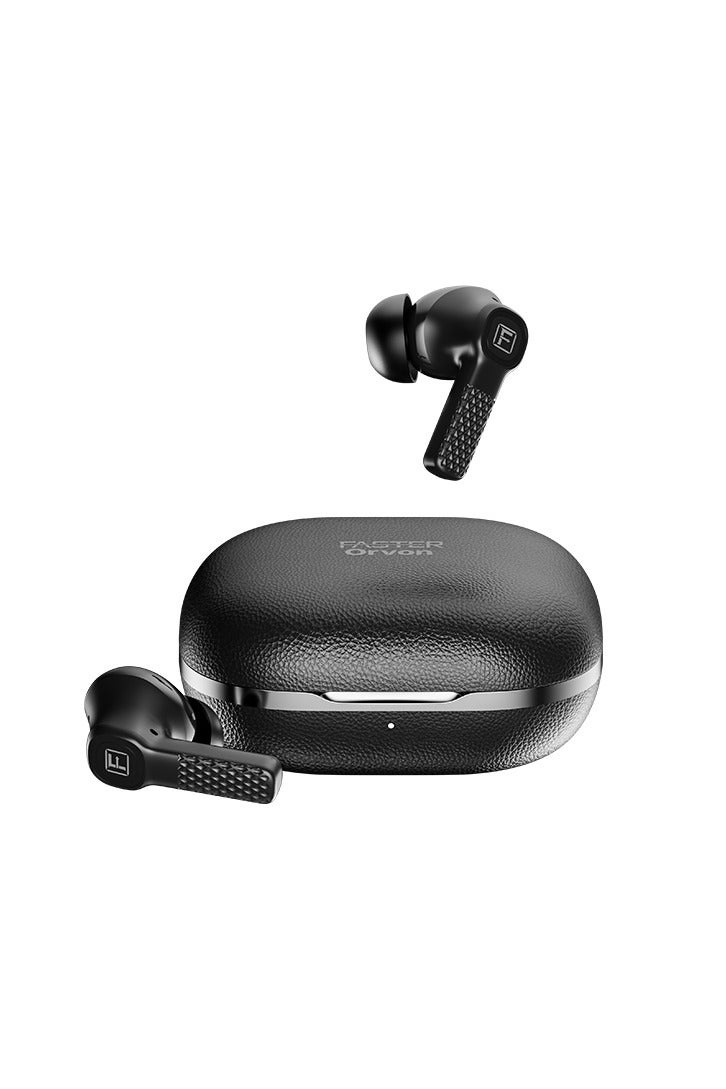 Faster Orvon In-Ear Wireless Earbuds Bluetooth 5.4- ANC+ENC Technology- Leather Textured LED Digital Display Charging Case Bluetooth Earbuds 25H Music Playback 13mm Dynamic Driver Enhanced Bass Type-C Charge- True Wireless Earbuds with Mic for TV Phone PC Laptop Workout Gym Running- Computer Earphones  with Wireless Charging Case (Midnight Black) - Image 1