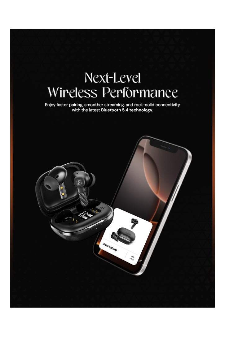 Faster Orvon In-Ear Wireless Earbuds Bluetooth 5.4- ANC+ENC Technology- Leather Textured LED Digital Display Charging Case Bluetooth Earbuds 25H Music Playback 13mm Dynamic Driver Enhanced Bass Type-C Charge- True Wireless Earbuds with Mic for TV Phone PC Laptop Workout Gym Running- Computer Earphones  with Wireless Charging Case (Midnight Black) - Image 3