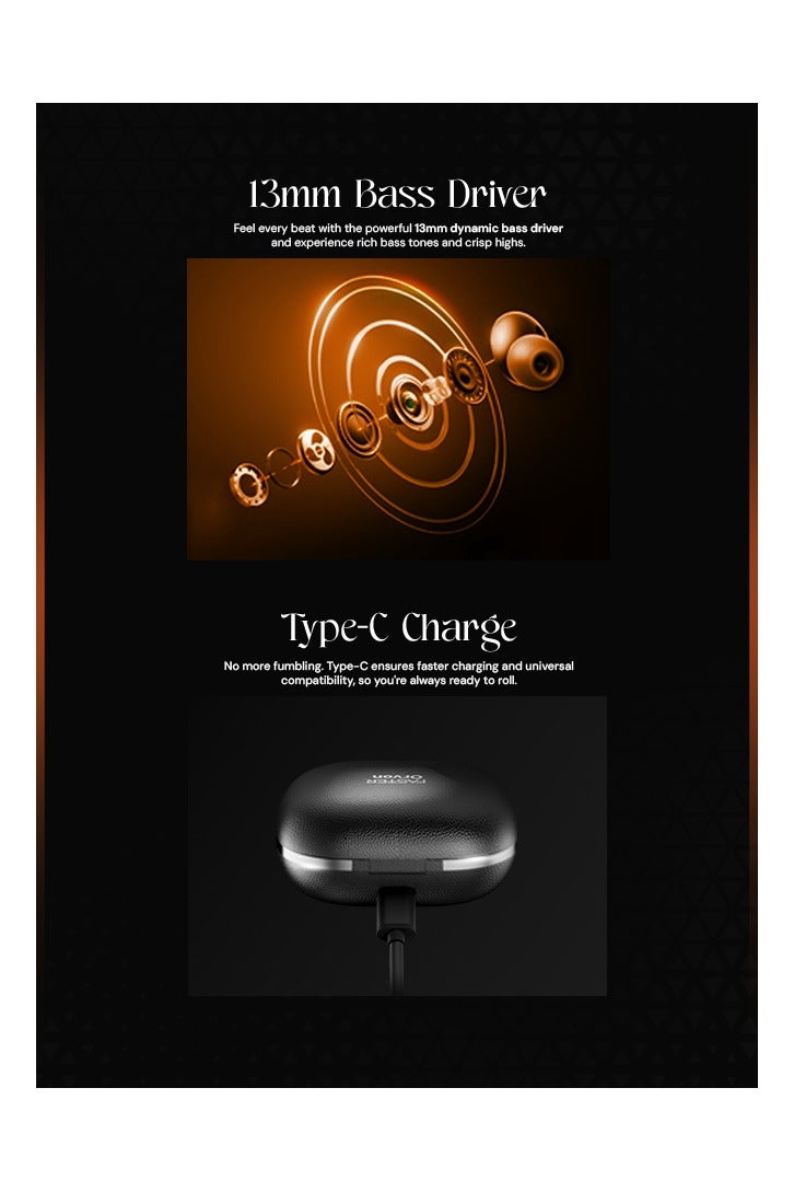 Faster Orvon In-Ear Wireless Earbuds Bluetooth 5.4- ANC+ENC Technology- Leather Textured LED Digital Display Charging Case Bluetooth Earbuds 25H Music Playback 13mm Dynamic Driver Enhanced Bass Type-C Charge- True Wireless Earbuds with Mic for TV Phone PC Laptop Workout Gym Running- Computer Earphones  with Wireless Charging Case (Midnight Black) - Image 2