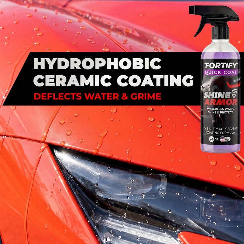 شاين أرمور Fortify Quick Coat – طلاء سيراميكي – رذاذ لتلميع وتشحيم السيارات – غسيل وتشحيم السيارات بدون استخدام الماء – طلاء عازل مقاوم للماء ومانع لتآكل الطلاء، يوفر حماية شاملة لتفاصيل السيارة. - Image 3