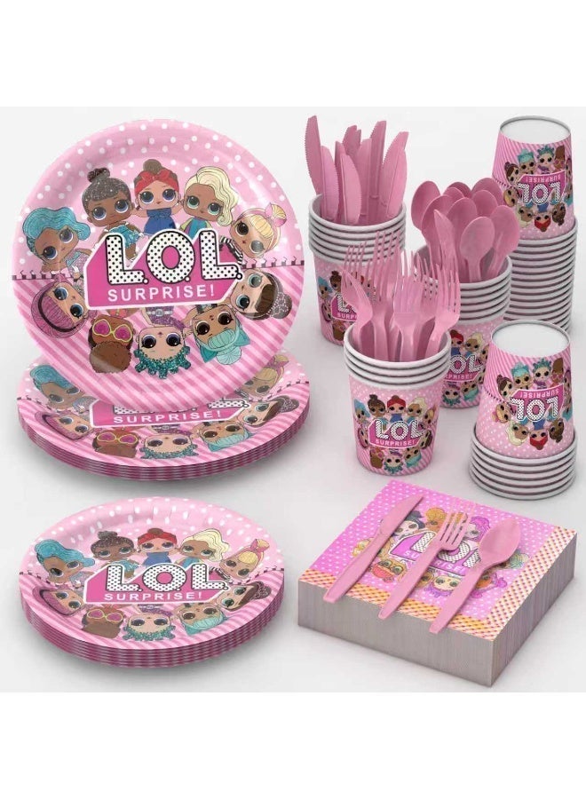 LOL Themed Birthday Party Supplies Kit, 212 Pieces, Tableware Set for 24 Guests – Plates, Cups, Napkins, Forks, Spoons, Knives, Straws, Balloons, Banner & Tablecloth - Image 2