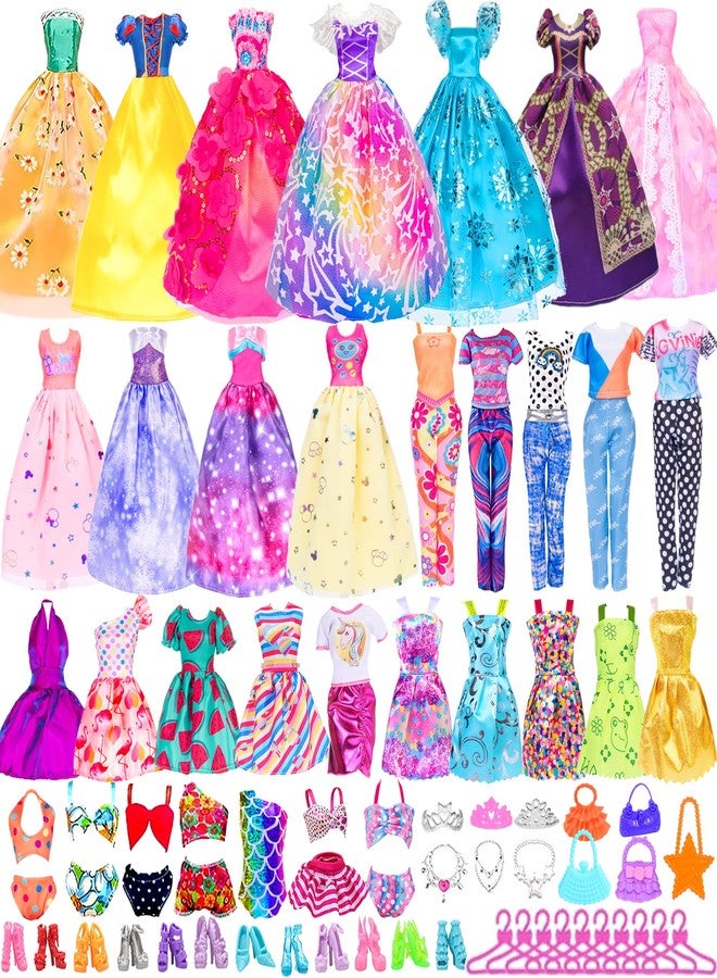 ibayda 48 pcs Doll Clothes and Accessories, 2 Long Princess Dress, 2 Long Party Dresses, 2 Short Dresses, 2 Tops, 2 Pants, 5 Slip Skirts, 2 Bikinis and 31pcs Doll Accessories for 11.5 inch Dolls (No Doll) - Image 1