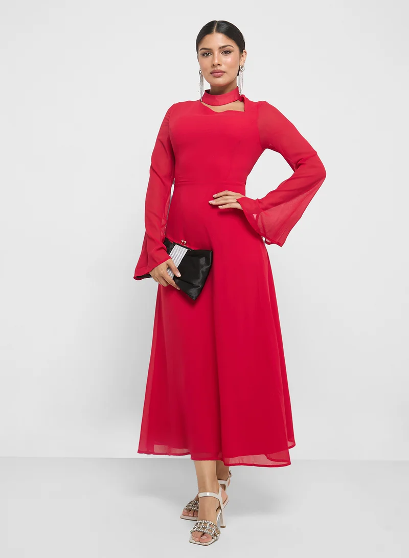 Khizana Choker Neck Midi Dress