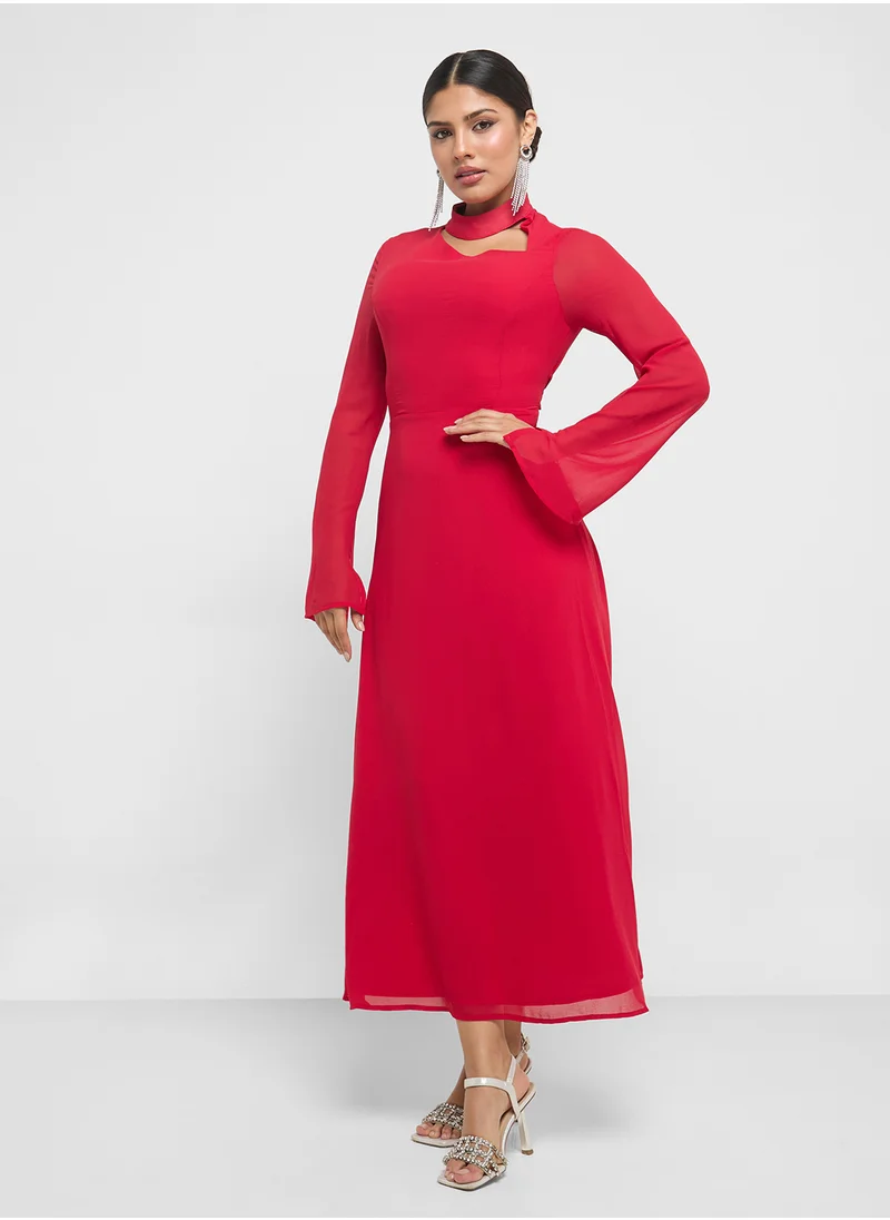 Khizana Dress With Asymmertic Neckline