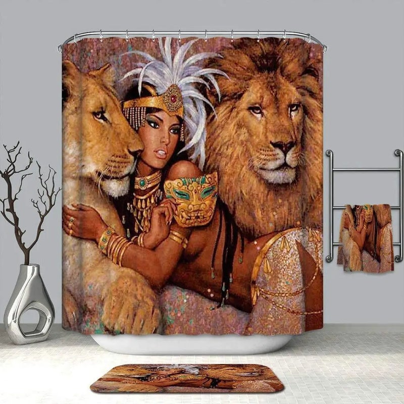 Y&D Hot Sale African Women 3D Digital Printing Style Bath Curtain 4 Pieces Waterproof Shower Curtain and Rug Set - Image 4